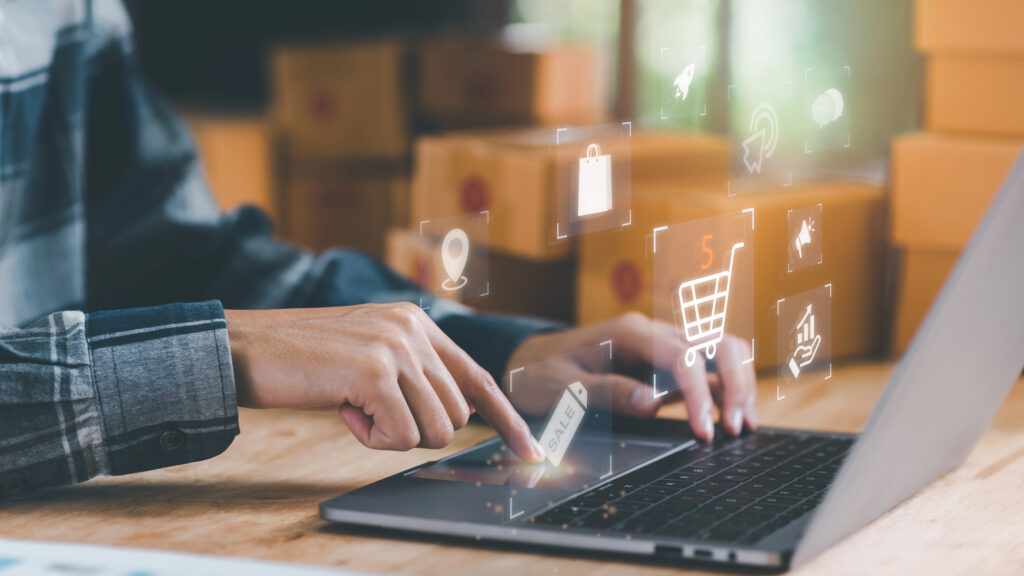 Business team analyzing online sales reports with charts and statistics